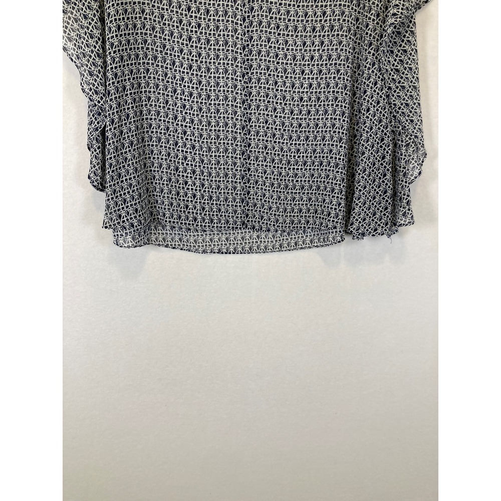 Boho Max Edition Women XLP Navy White Geometric Flutter Cold Shoulder Blouse - Picture 6 of 8